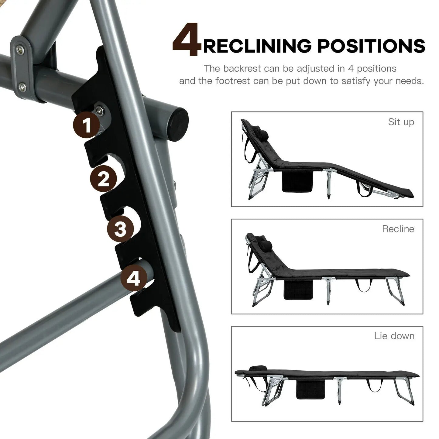 Reclining 4-Fold Oversize Padded Folding Chaise Lounge Chair