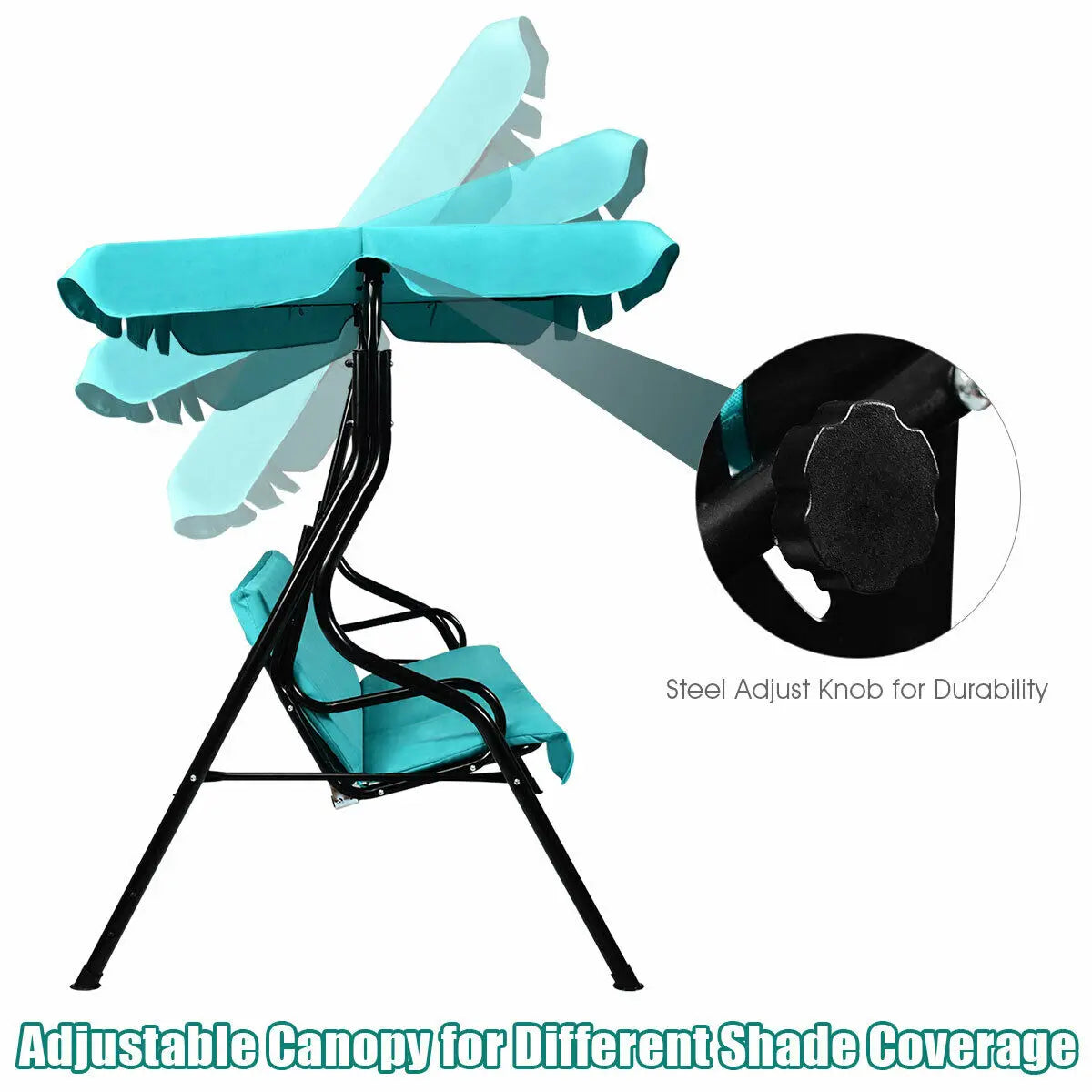 3 Seats Canopy Swing Hammock Cushioned Steel Frame