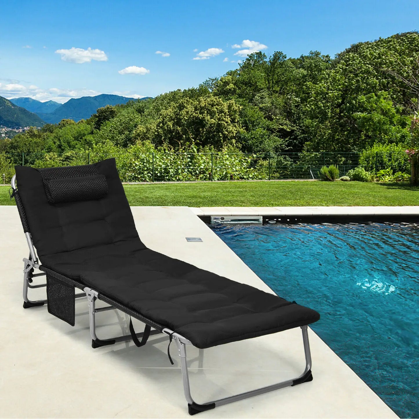 Reclining 4-Fold Oversize Padded Folding Chaise Lounge Chair