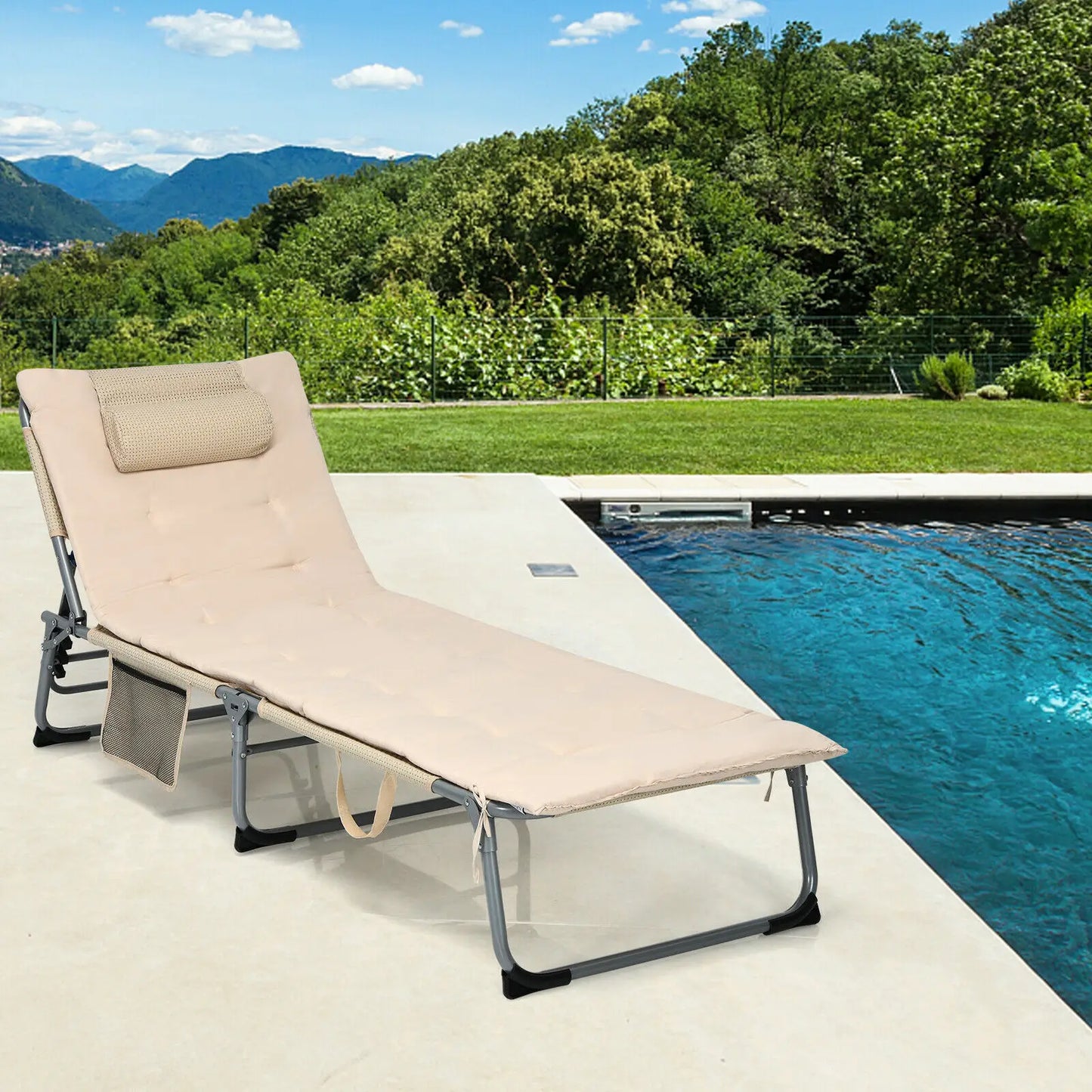 Reclining 4-Fold Oversize Padded Folding Chaise Lounge Chair