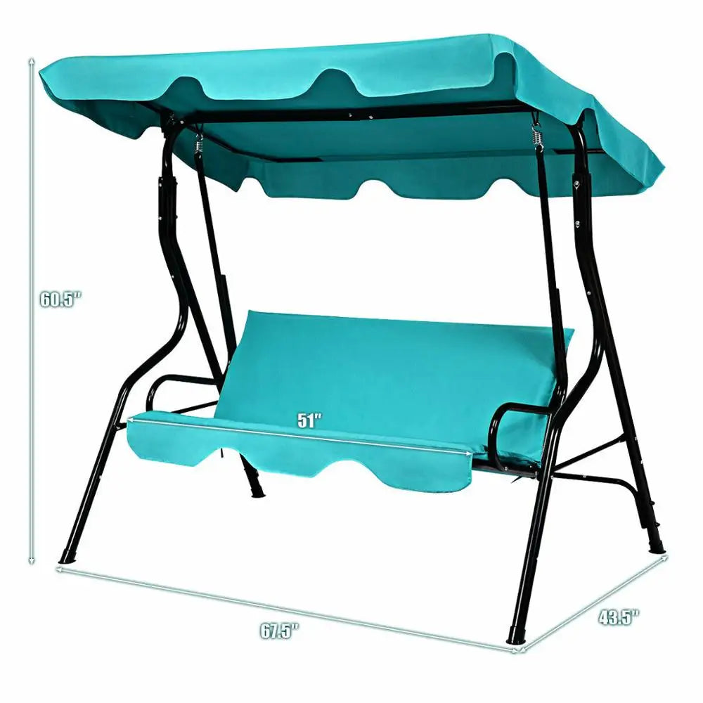 3 Seats Canopy Swing Hammock Cushioned Steel Frame