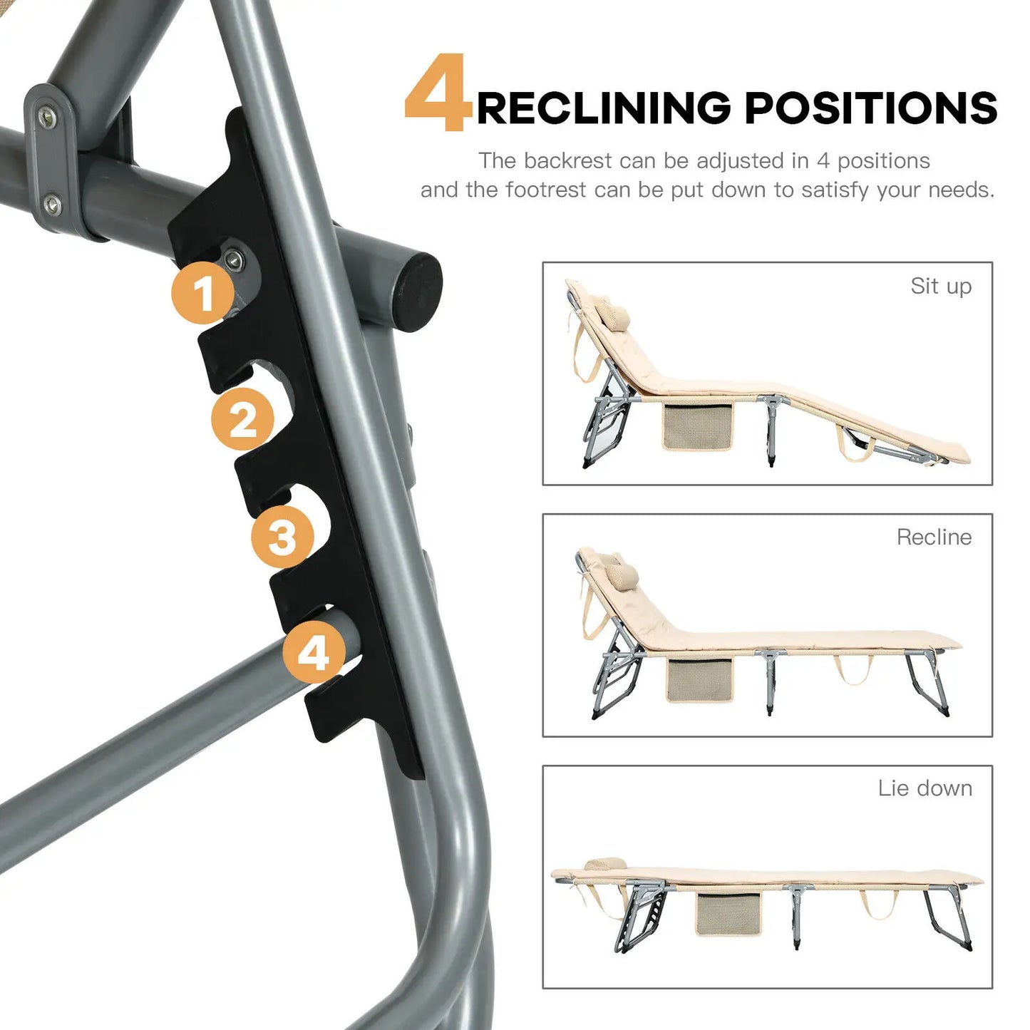 Reclining 4-Fold Oversize Padded Folding Chaise Lounge Chair