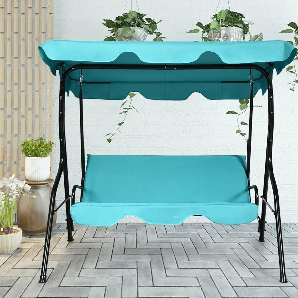 3 Seats Canopy Swing Hammock Cushioned Steel Frame