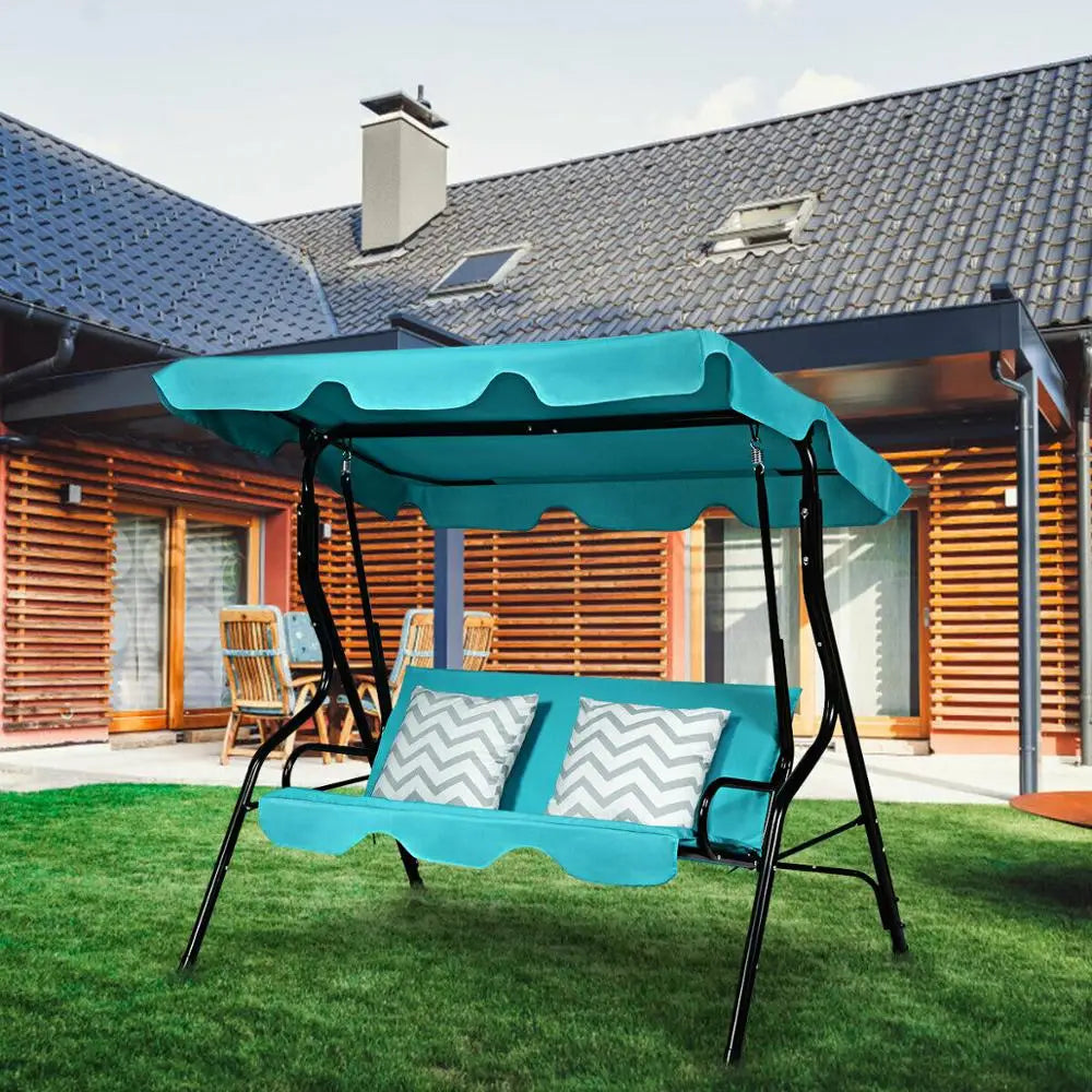 3 Seats Canopy Swing Hammock Cushioned Steel Frame