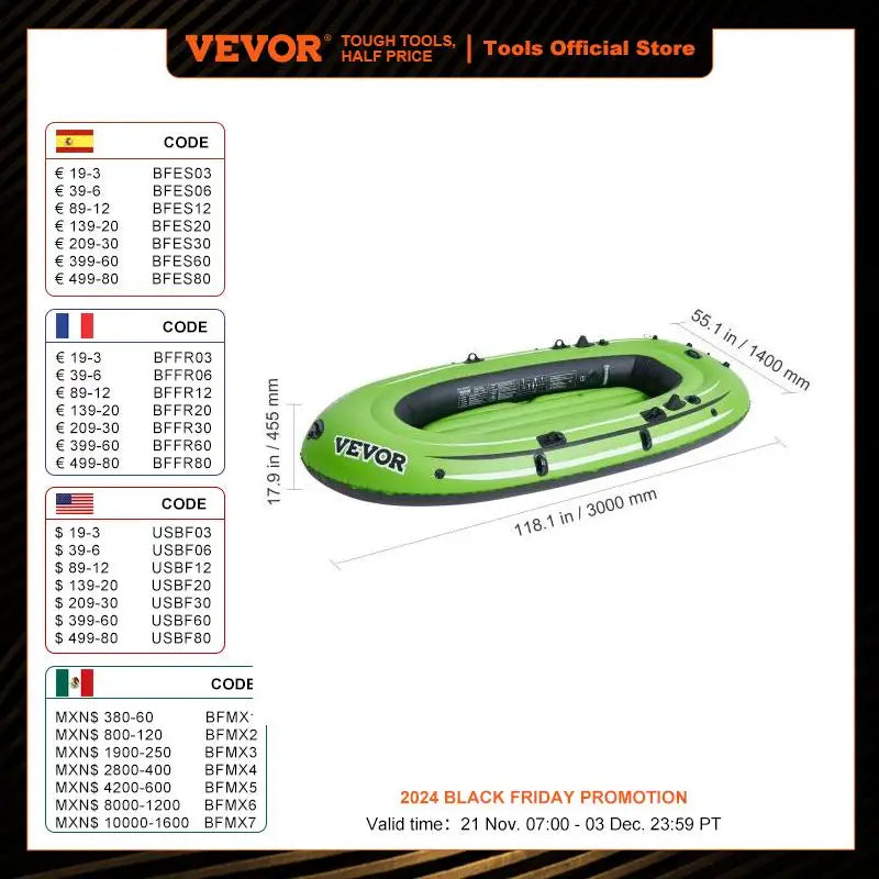 Inflatable Boat 4-Person Fishing Boat Strong PVC Portable Boat Raft Kayak 45.6" Aluminum Oars High-Output Pump