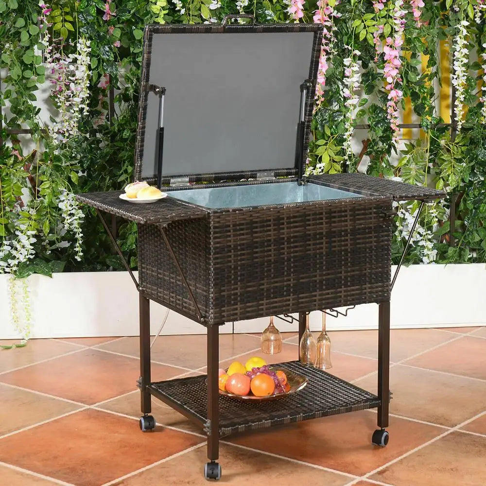 Outdoor Portable Cooler Cart Trolley Patio Pool Party