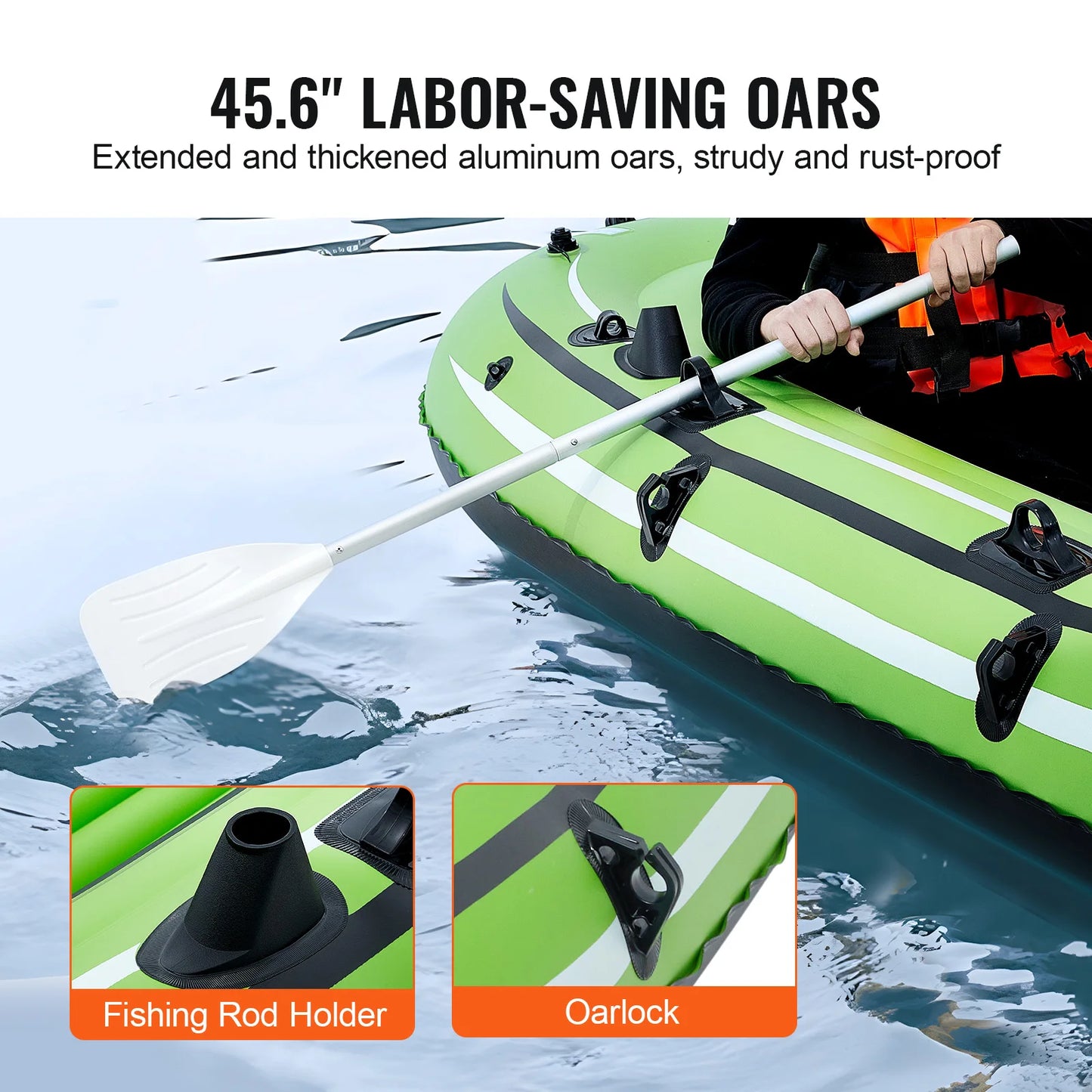 Inflatable Boat 4-Person Fishing Boat Strong PVC Portable Boat Raft Kayak 45.6" Aluminum Oars High-Output Pump
