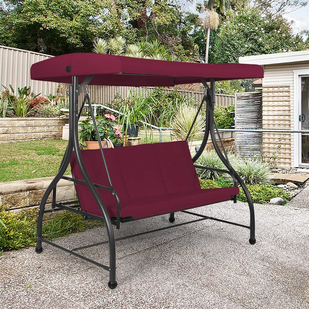 Outdoor Swing Canopy 3 Seats Wine Red