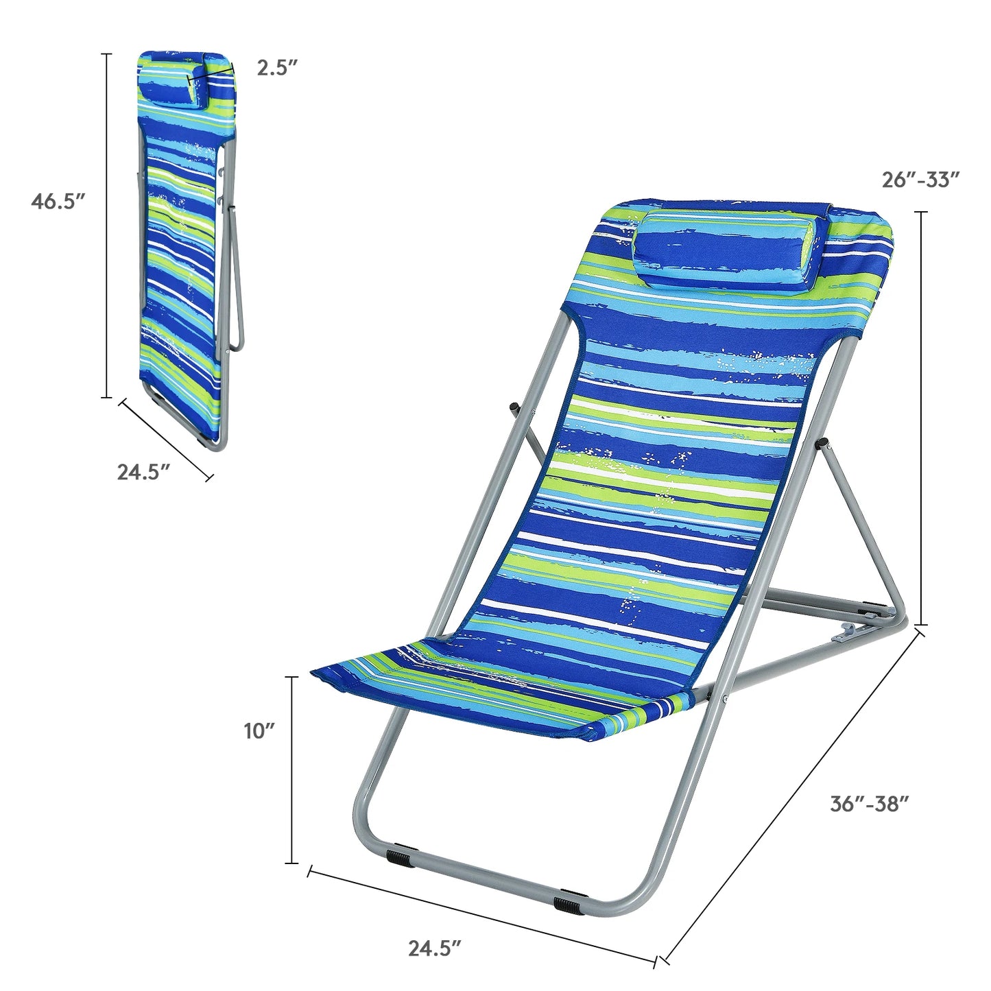 Portable 3-Position Lounge Chair w/ Headrest Blue