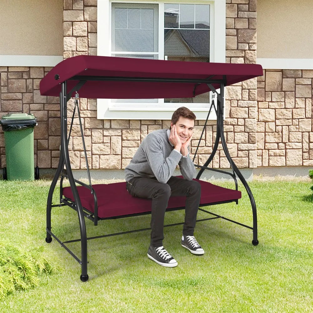 Outdoor Swing Canopy 3 Seats Wine Red