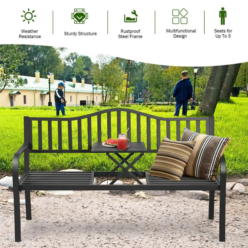 Patio Garden Bench Steel Frame Adjustable Center Table Outdoor Porch Loveseats