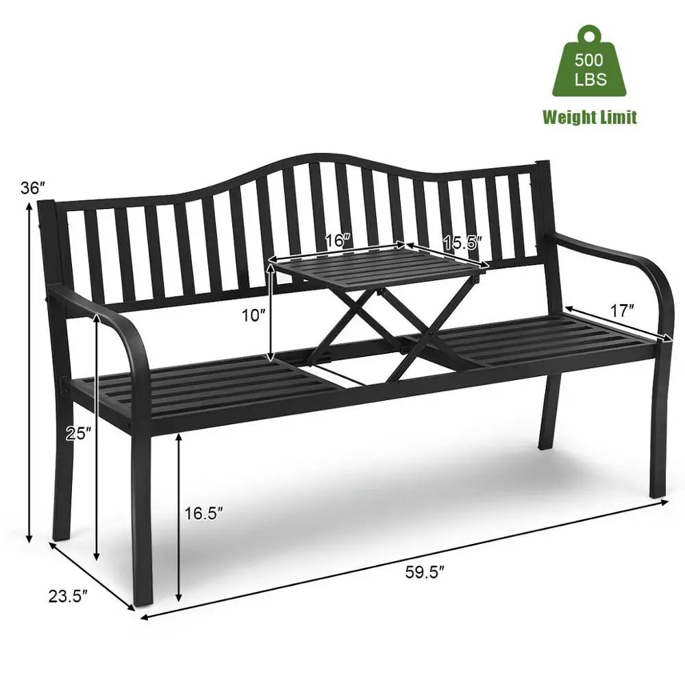 Patio Garden Bench Steel Frame Adjustable Center Table Outdoor Porch Loveseats