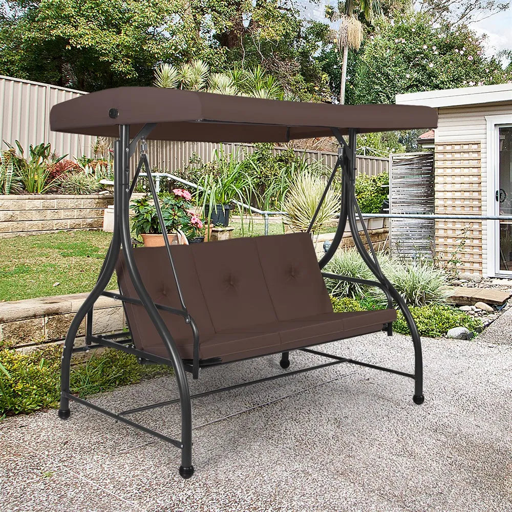 Brown Outdoor Swing Canopy 3 Seats