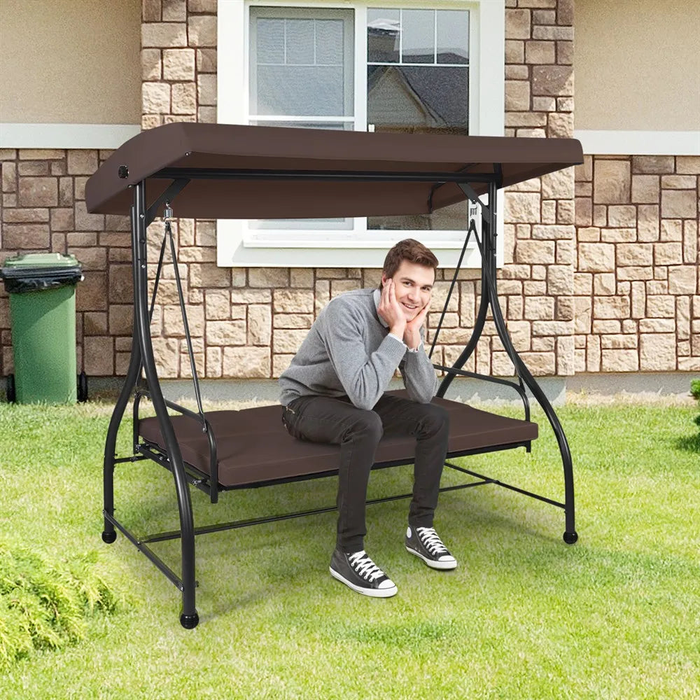 Brown Outdoor Swing Canopy 3 Seats