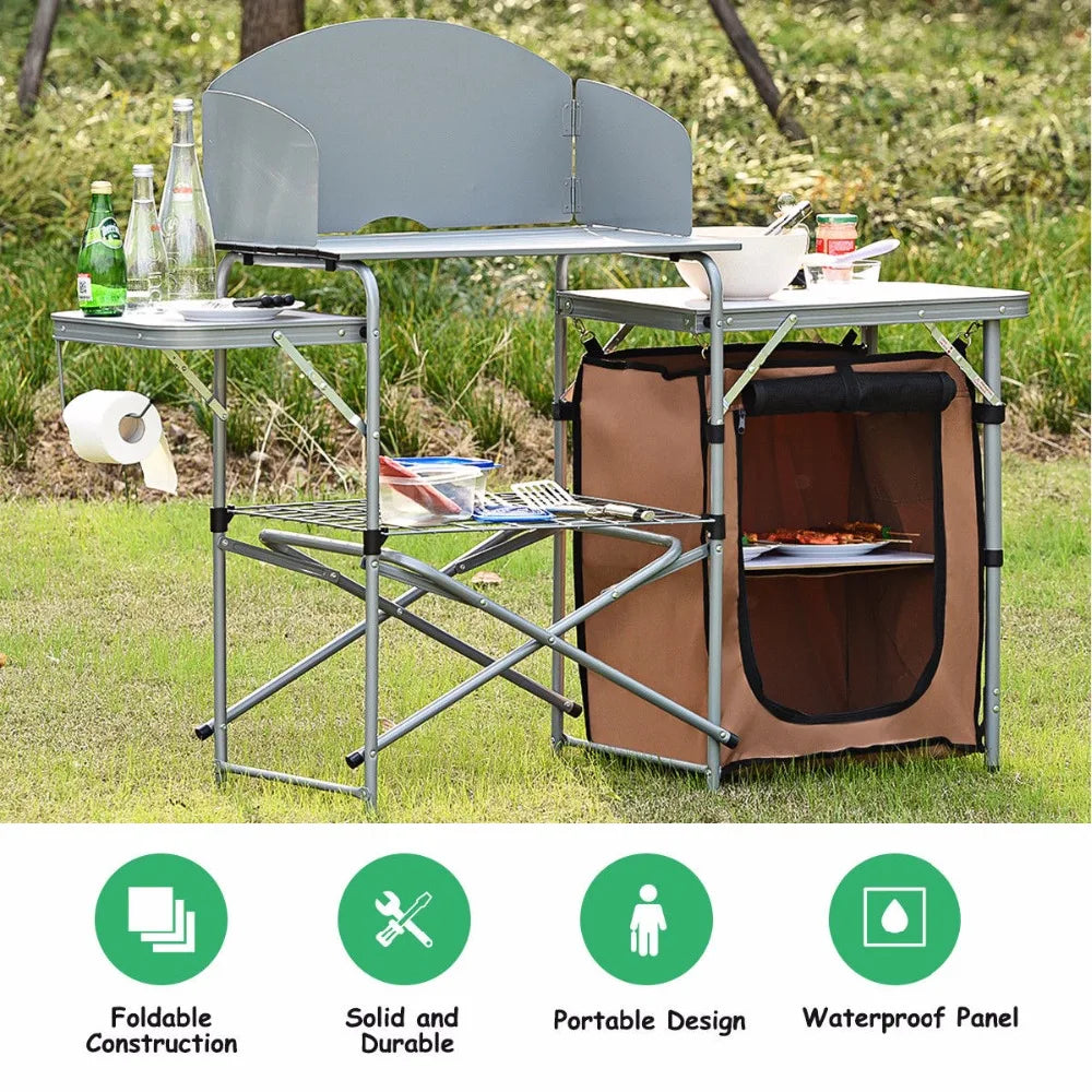 Outdoor BBQ Portable Grilling Stand w/Windscreen Bag