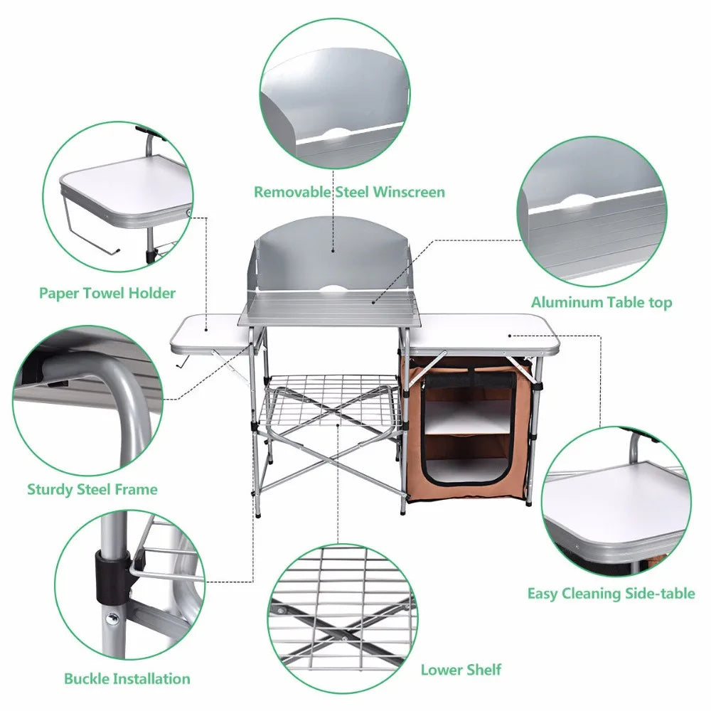 Outdoor BBQ Portable Grilling Stand w/Windscreen Bag