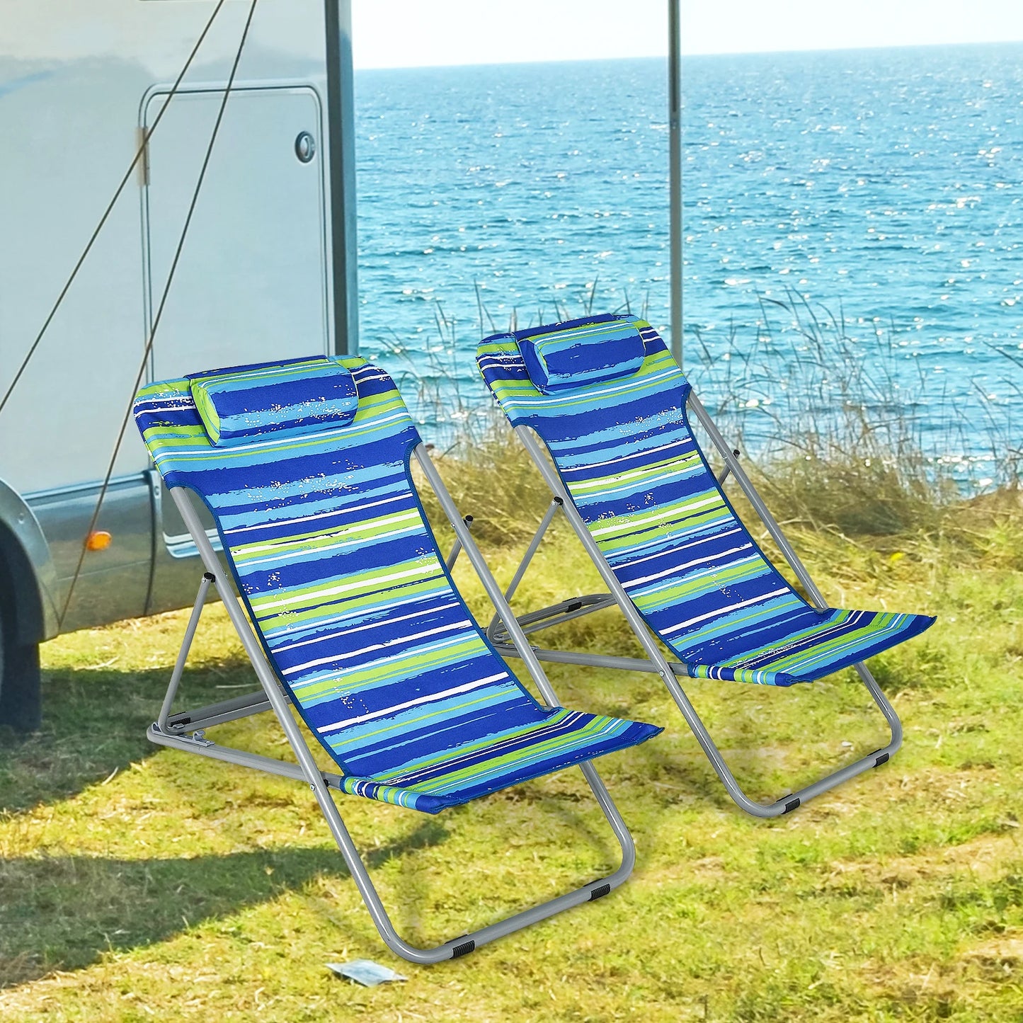 Portable 3-Position Lounge Chair w/ Headrest Blue