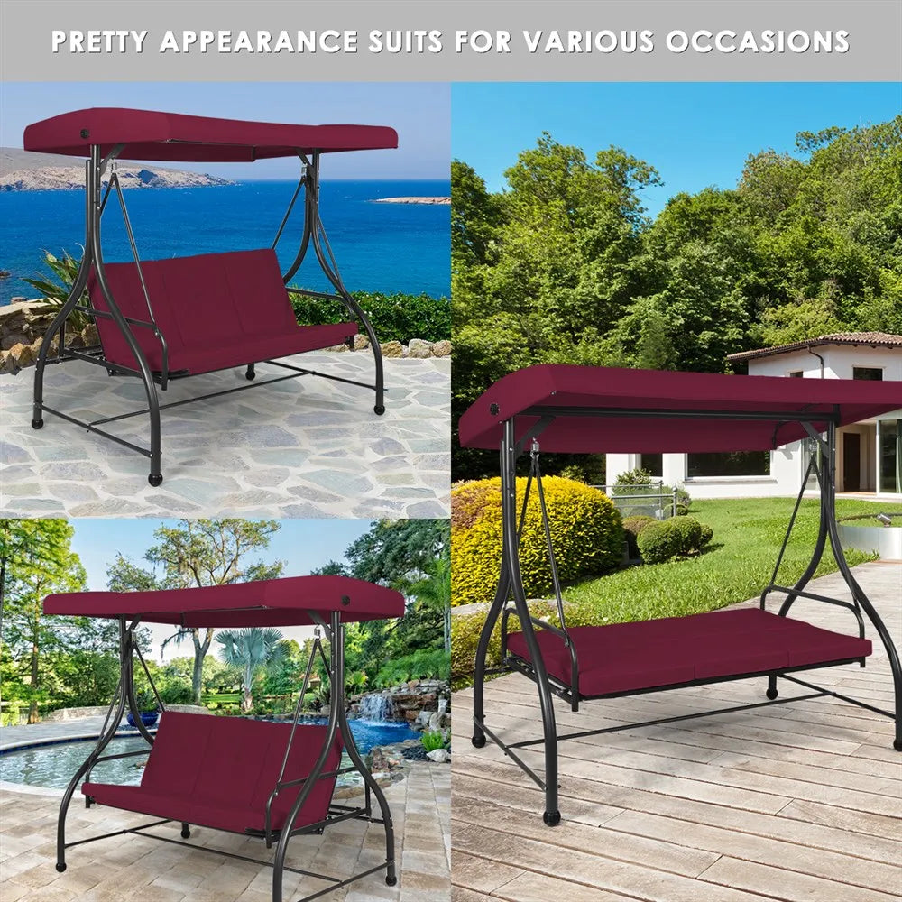 Outdoor Swing Canopy 3 Seats Wine Red