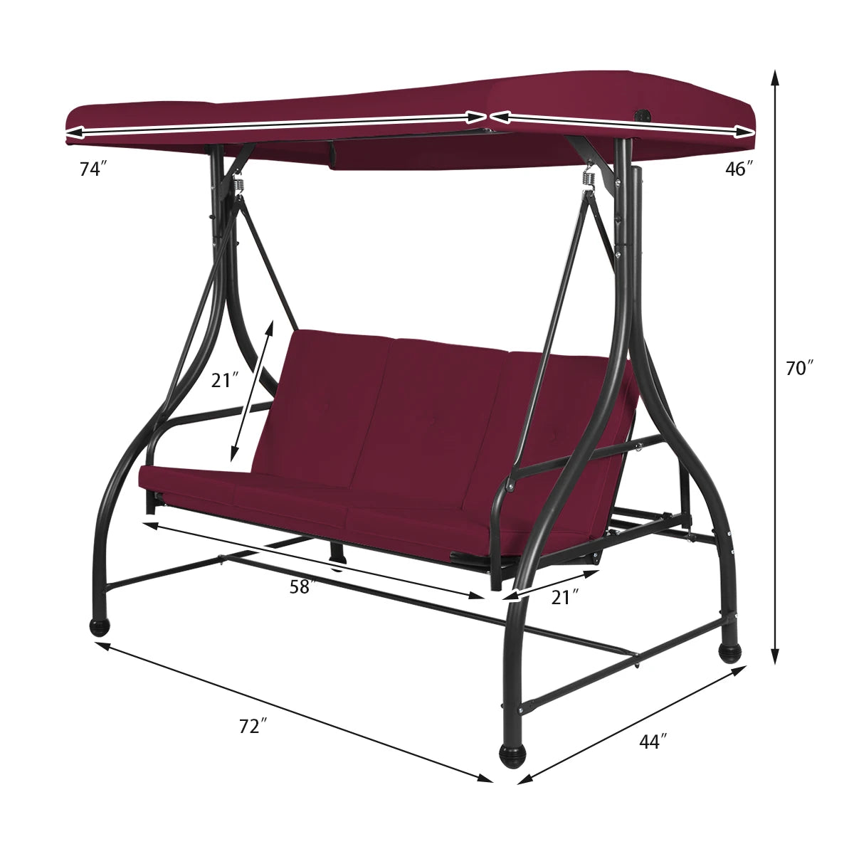 Outdoor Swing Canopy 3 Seats Wine Red