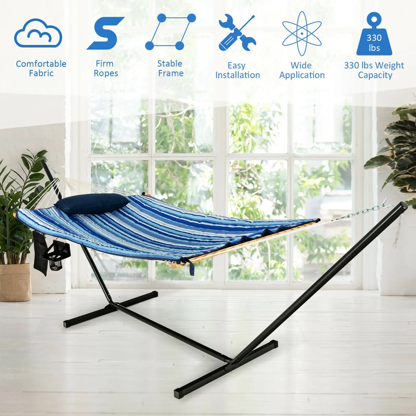 Hammock Chair Stand Swing w/ Pillow Cup Holder Indoor Outdoor