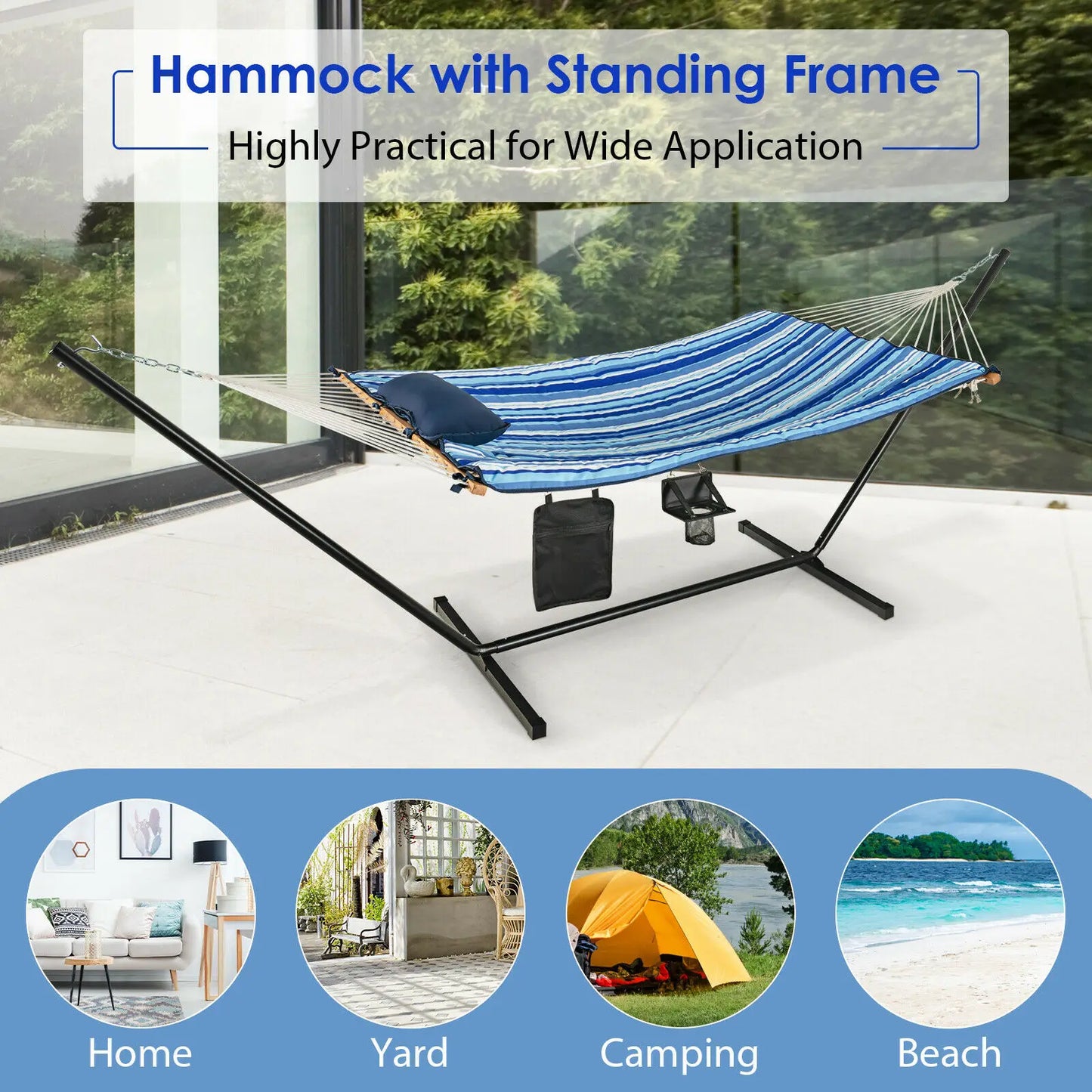 Hammock Chair Stand Swing w/ Pillow Cup Holder Indoor Outdoor