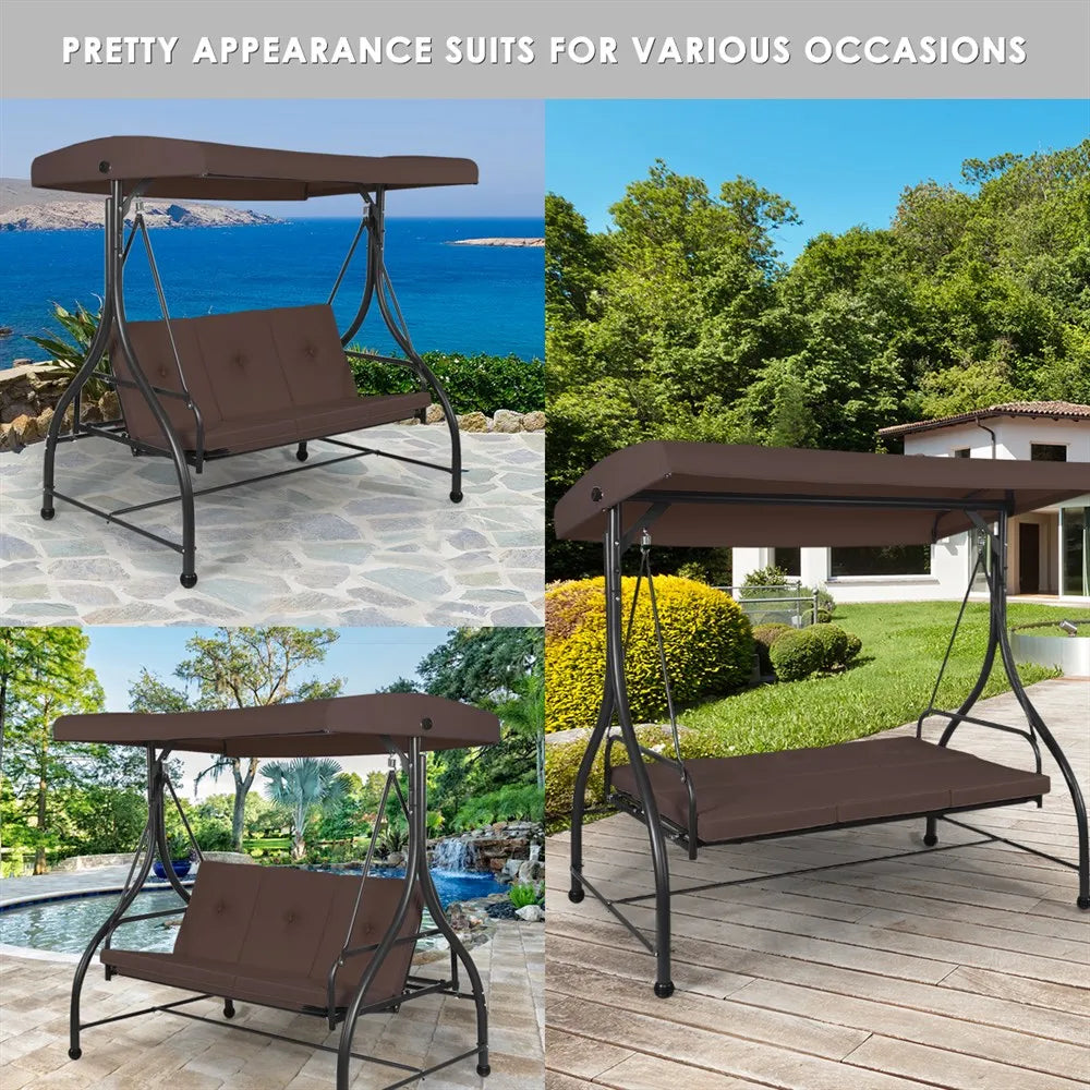 Brown Outdoor Swing Canopy 3 Seats