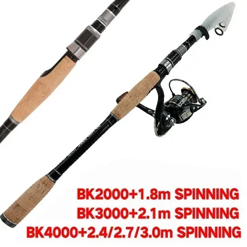 High Carbon Fishing Rod Bait Casting Spinning Reel Set