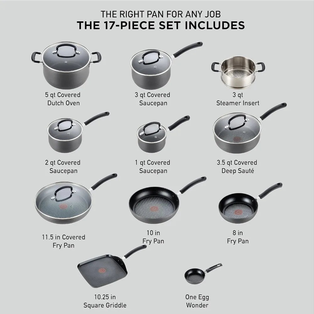 Anodized Nonstick Cookware Set 17 Piece Pots and Pans