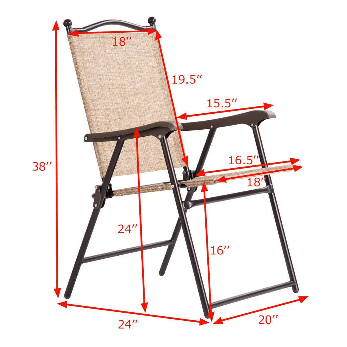 Set of 2 Patio Folding Sling Back Chairs