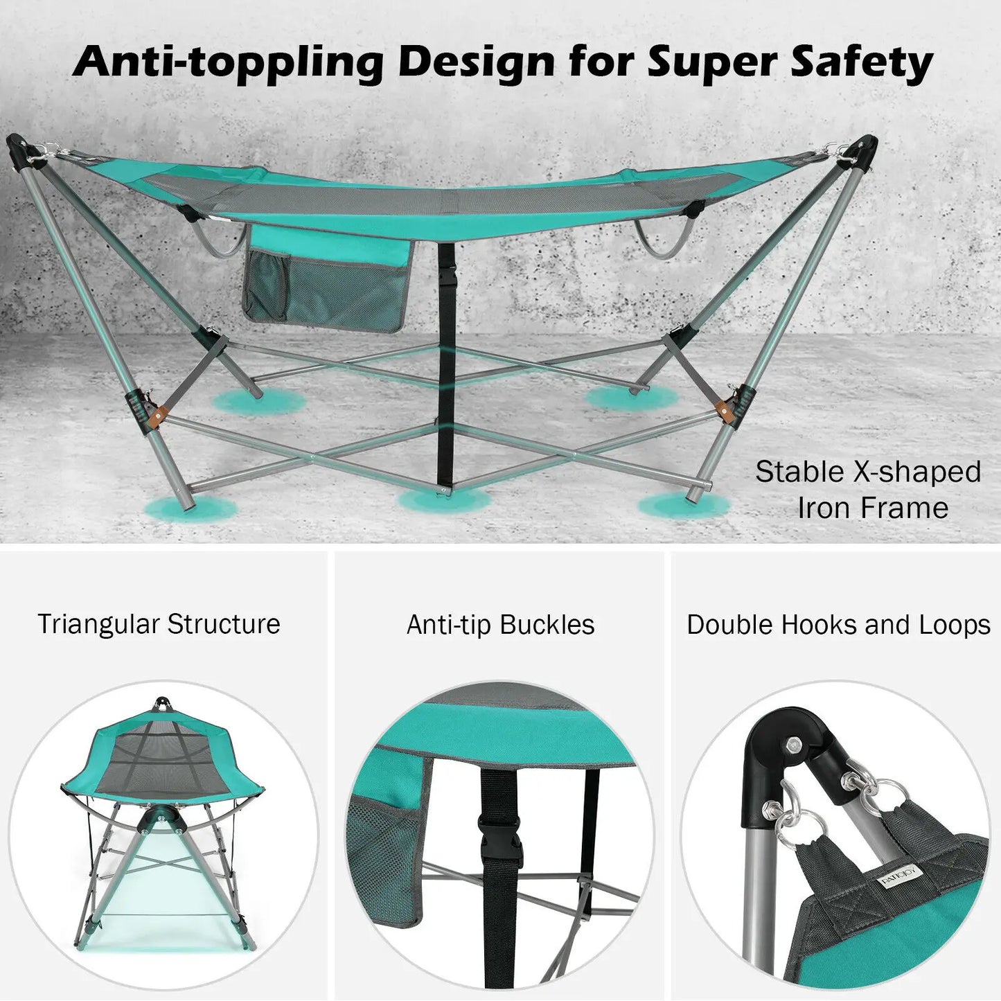 Folding Hammock with Side Pocket & Iron Stand