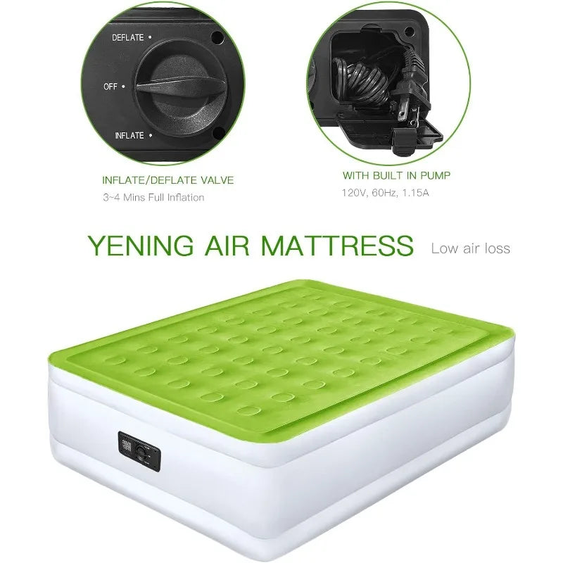 Inflatable Air Mattress Built in Pump Raised Double Bed