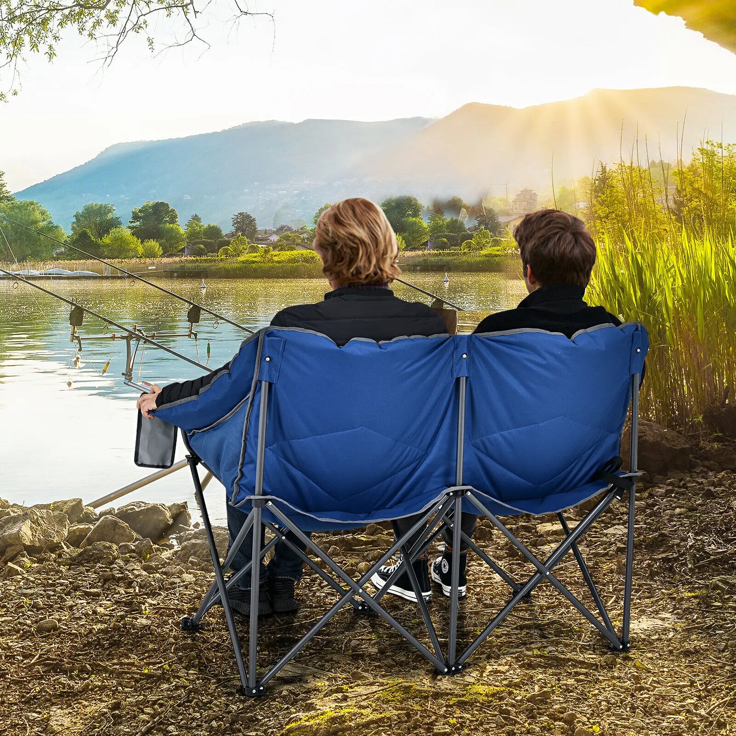 Folding Camping Loveseat w/ Bags & Padded Backrest