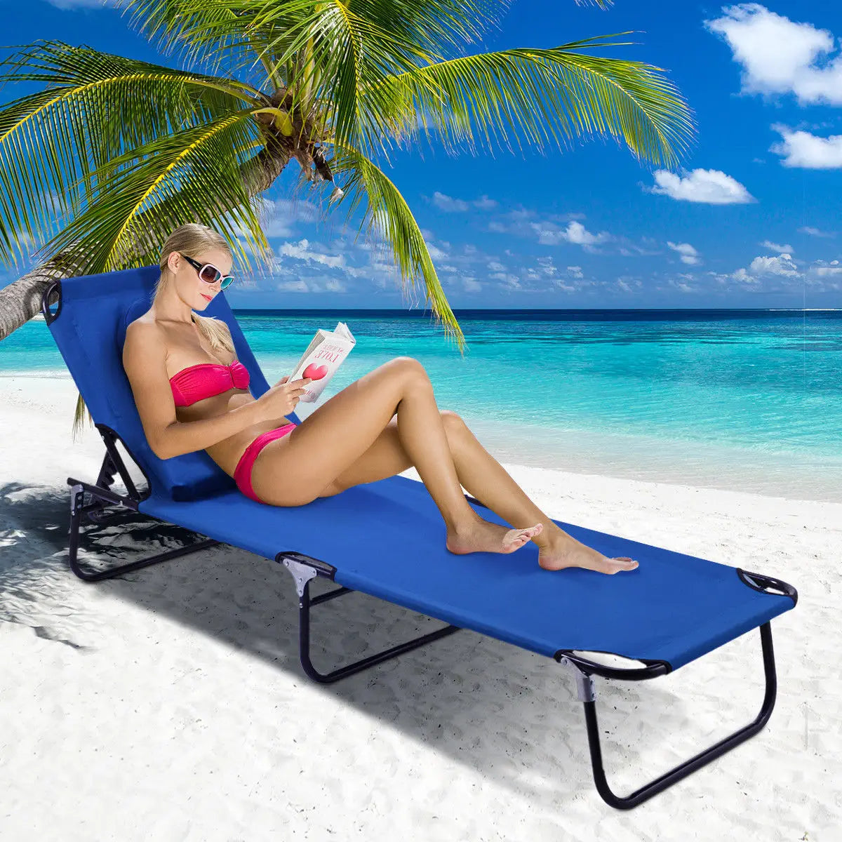 Costway Patio Foldable Chaise Lounge Chair Bed Outdoor Beach Camping Recliner Pool Yard