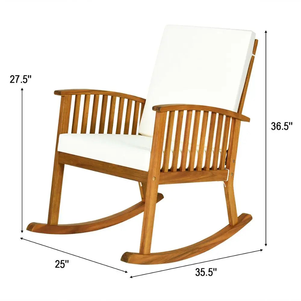 Outdoor Acacia Wood Rocking Chair Patio Backyard Garden Lawn W/ Cushion