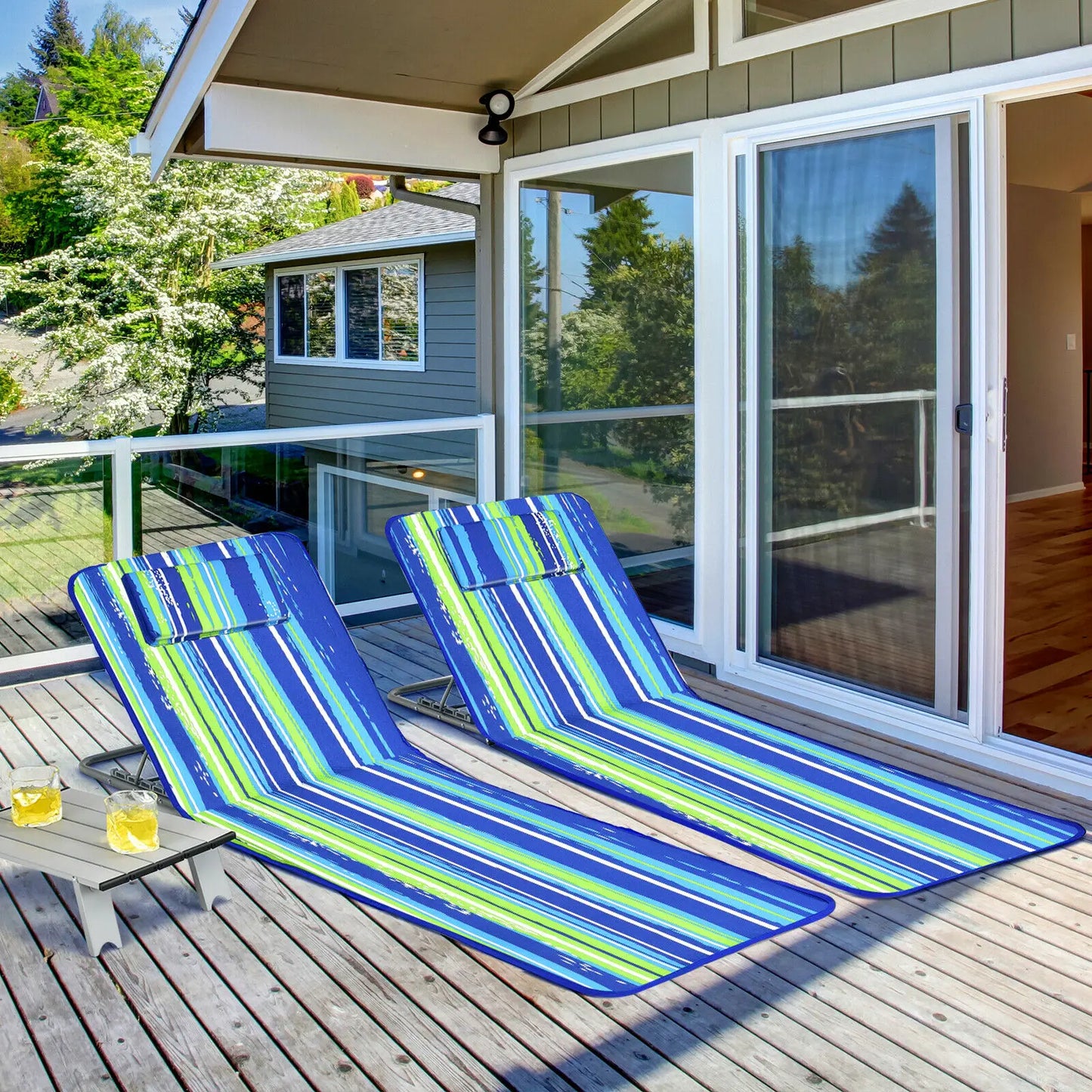 3-Piece Beach Lounge Chair Mat Set 2 Adjustable Lounge Chair