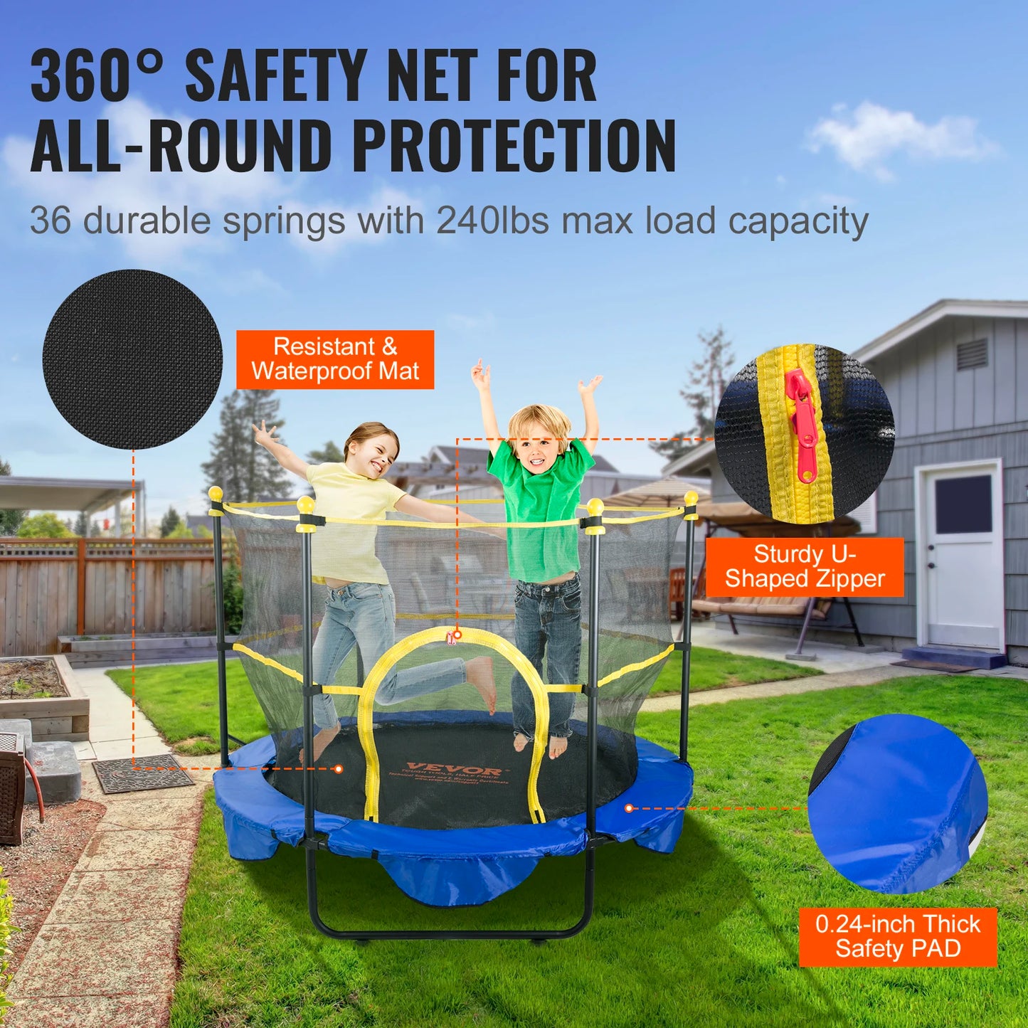 Kids 60" Indoor Outdoor Trampoline with Safety Net