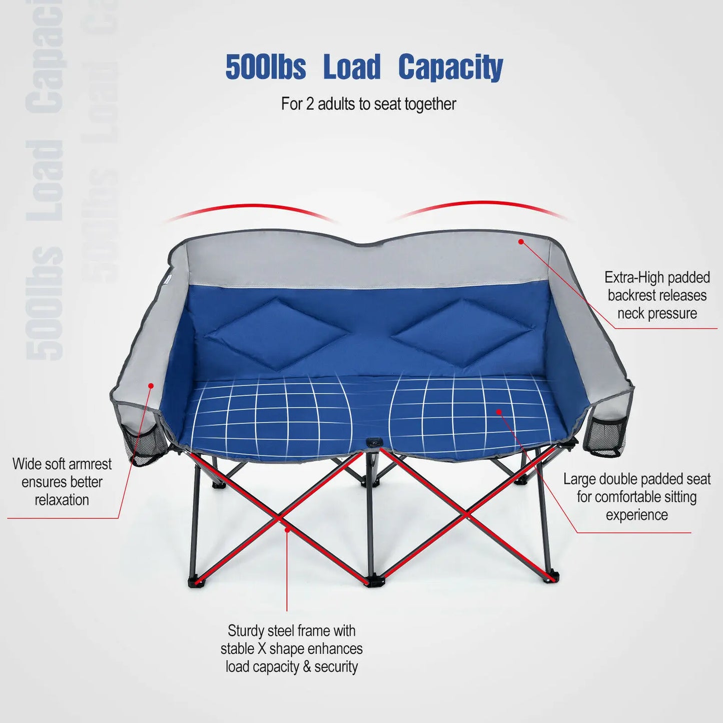 Folding Camping Loveseat w/ Bags & Padded Backrest