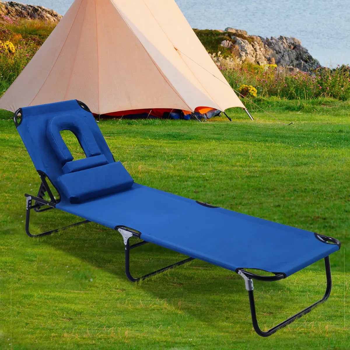 Foldable Chaise Lounge Chair Bed Outdoor Beach Camping