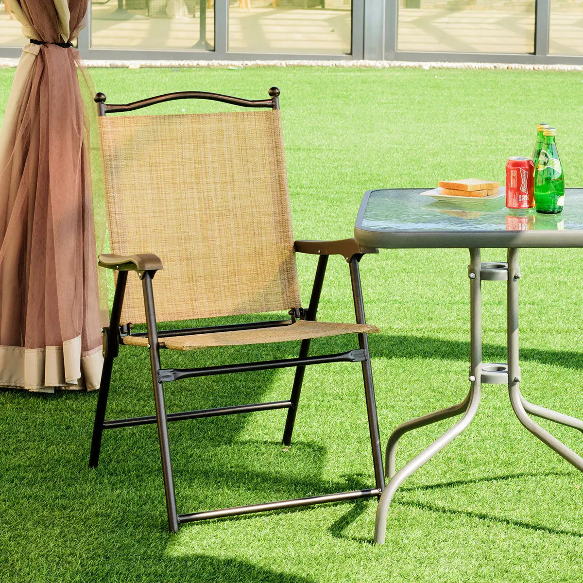 Set of 2 Patio Folding Sling Back Chairs