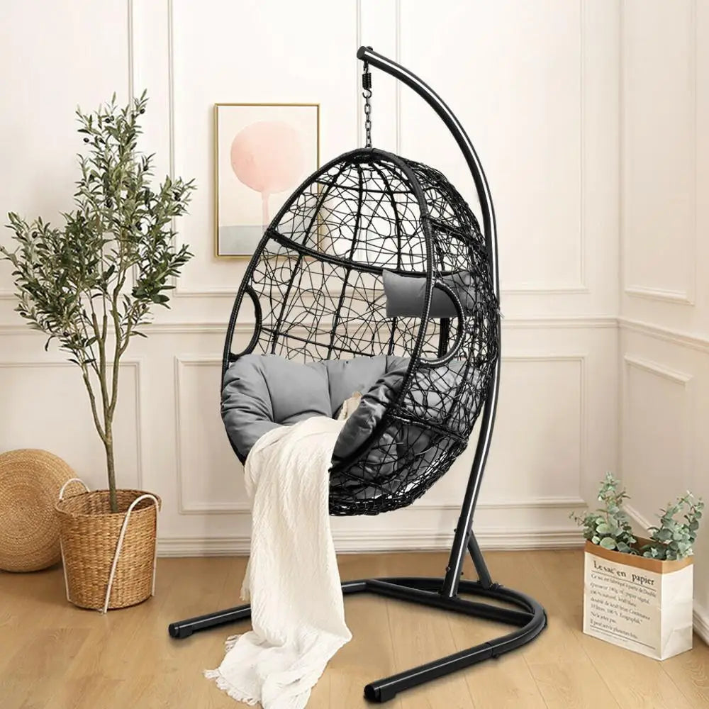 Cushioned Hanging Hammock Chair with Stand for Indoor Outdoor