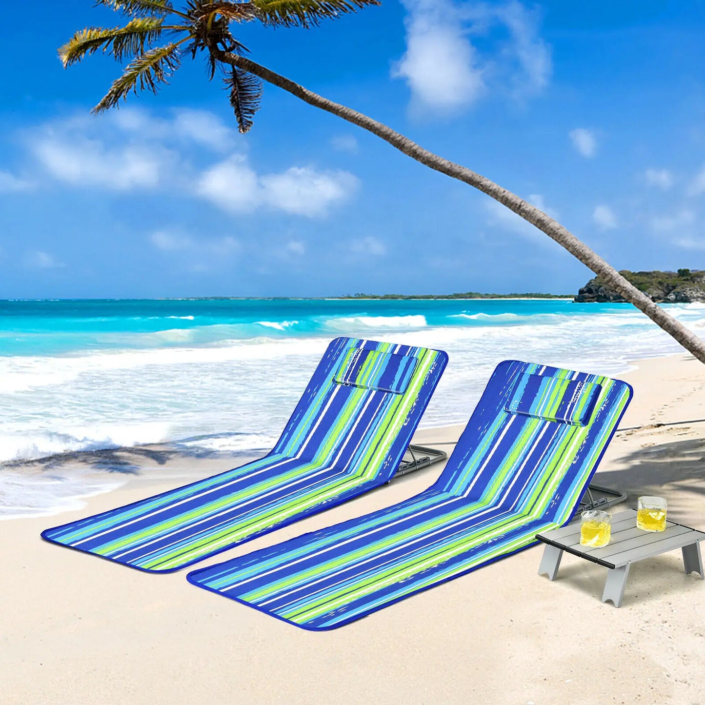 3-Piece Beach Lounge Chair Mat Set 2 Adjustable Lounge Chair