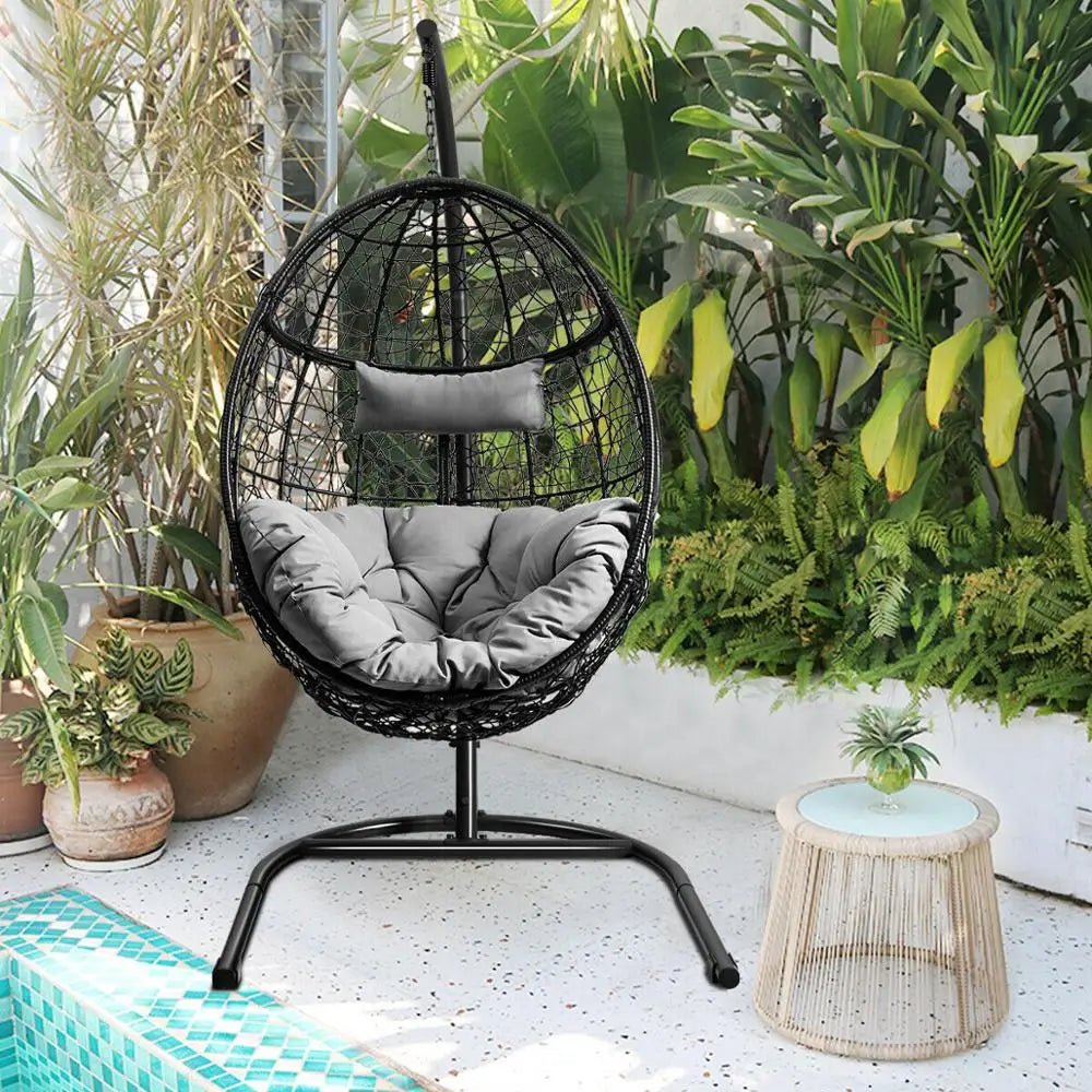 Cushioned Hanging Hammock Chair with Stand for Indoor Outdoor